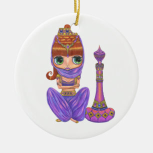 Kleiner Lila Genie Belly Tänzer Big Eyes Niedlich Keramik Ornament