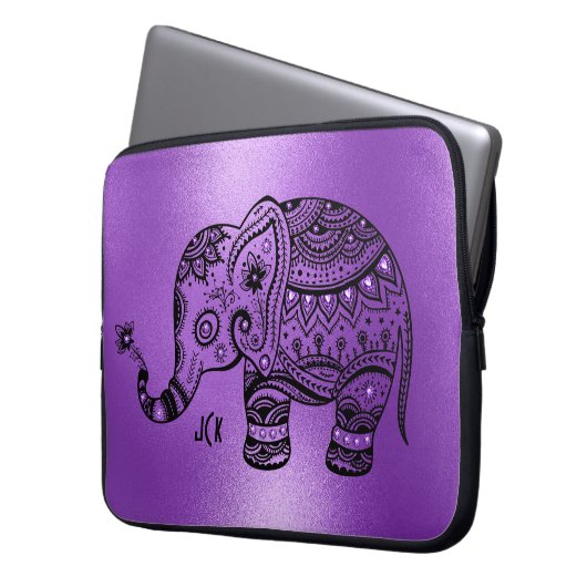 Kleiner Lila Hintergrund Black Tribal Elephant Laptopschutzhülle (Vorderseite Links)