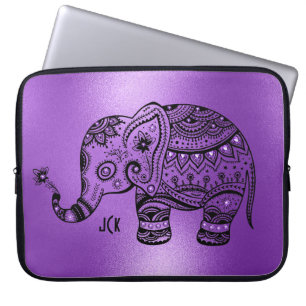 Kleiner Lila Hintergrund Black Tribal Elephant Laptopschutzhülle
