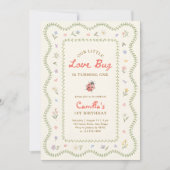 Kleiner Love Bug Ladybug Mädchen 1. Geburtstag Einladung (Vorderseite)
