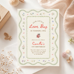 Kleiner Love Bug Ladybug Mädchen 1. Geburtstag Einladung