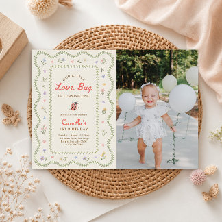 Kleiner Love Bug Marienkäfer Mädchen 1. Geburtstag Einladung