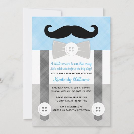 Kleiner Mann Baby Dusche Einladung Junge kariert b (Vorderseite)