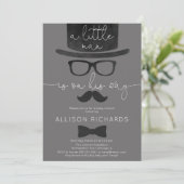 Kleiner Mann Baby Dusche grau weiß Einladung (Stehend Vorderseite)