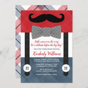 kleiner Mann Baby Junge Dusche Einladung rote Mari