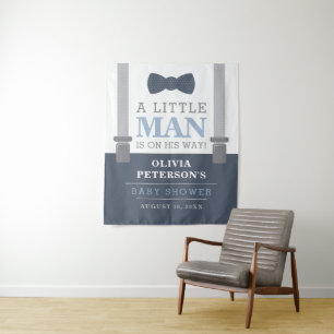 Kleiner Mann Baby Shower Hintergrund, Navy, Grau Wandteppich