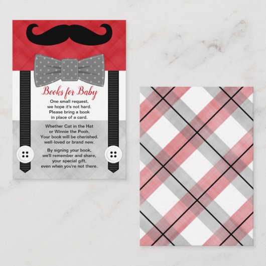 kleiner Mann Babydusche Junge Rot Graue Buchanfrag Begleitkarte (Vorne/Hinten)