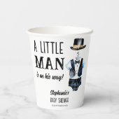 Kleiner Mann Babydusche schwarze Tuxedo mit Monogr Pappbecher (Rückseite)