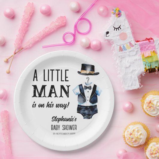 Kleiner Mann Babydusche schwarze Tuxedo mit Monogr Pappteller (Party)