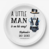 Kleiner Mann Babydusche schwarze Tuxedo mit Monogr Pappteller (Vorderseite)