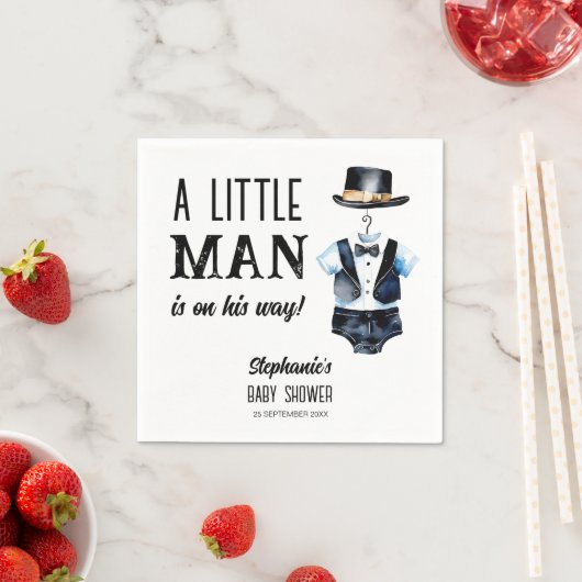 Kleiner Mann Babydusche schwarze Tuxedo mit Monogr Serviette (Beispiel)