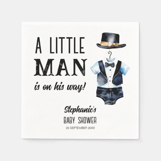 Kleiner Mann Babydusche schwarze Tuxedo mit Monogr Serviette (Vorderseite)