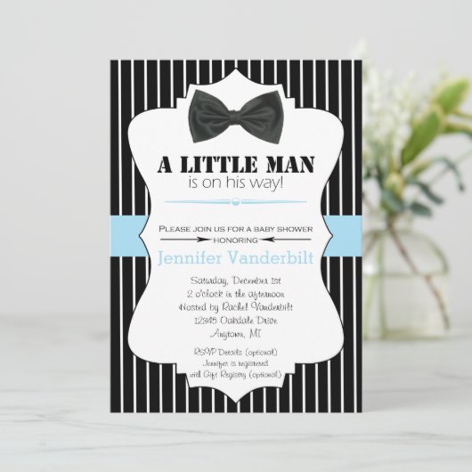 Kleiner Mann Bow Krawatte Kinderdusche Einladung (Stehend Vorderseite)