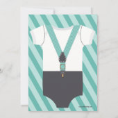 Kleiner Mann Boy Baby Dusche, graue Aquamarine Tür Einladung (Rückseite)