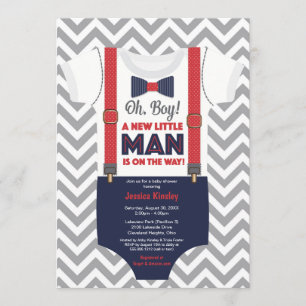 Kleiner Mann Boy Baby Dusche, Navy Blue und Red Einladung