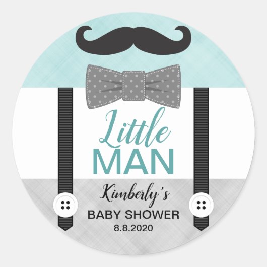 Kleiner Mann Bug Krawatte Minze graue Jungendusche Runder Aufkleber (Vorderseite)