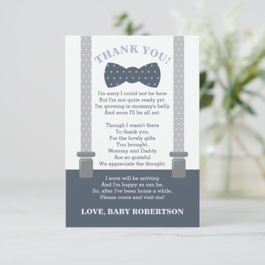 Kleiner Mann, danke Karte, blau, grau (Stehend Vorderseite)