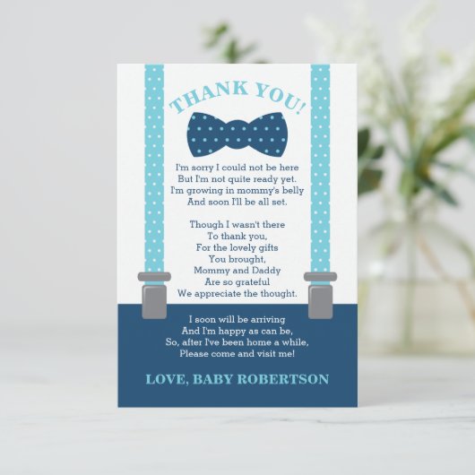 Kleiner Mann, danke Karte, blau, grau (Stehend Vorderseite)