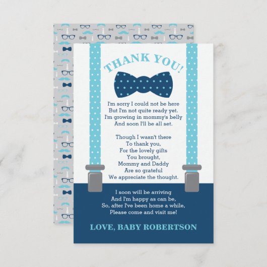 Kleiner Mann, danke Karte, blau, grau (Vorne/Hinten)