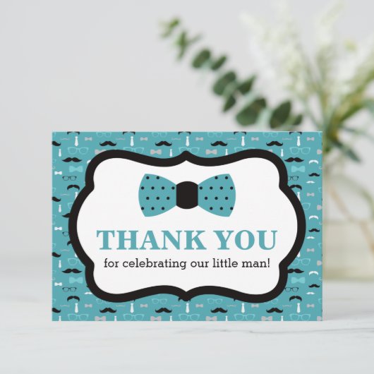 Kleiner Mann, danke Karte, Bow-Krawatte, Aquamarin (Stehend Vorderseite)