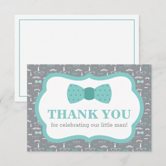 Kleiner Mann, danke Karte, Bow Krawatte, Turqoise, (Vorne/Hinten)