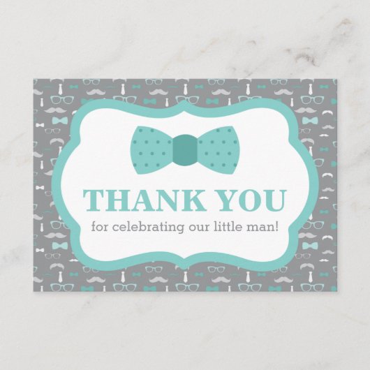 Kleiner Mann, danke Karte, Bow Krawatte, Turqoise, (Vorderseite)