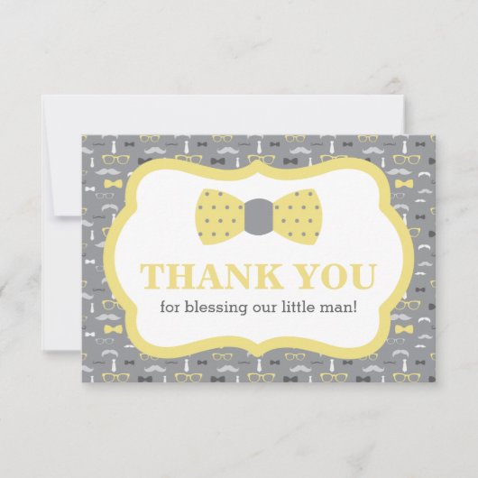 Kleiner Mann Danke Karte, gelb und grau (Vorderseite)