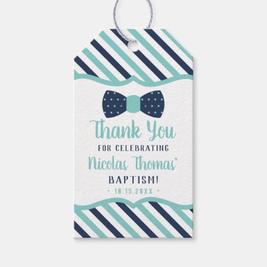 Kleiner Mann Danke Tag, Marine, Türkis, Taufe Geschenkanhänger (Vorderseite)