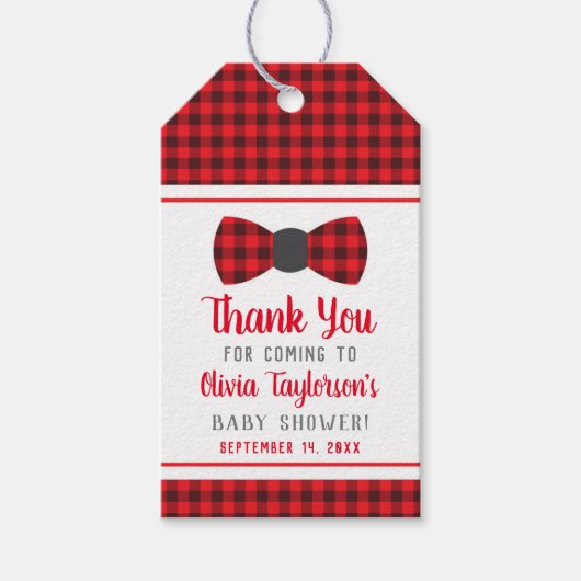 Kleiner Mann Danke Tag, Rot, Buffalo Kariert Geschenkanhänger (Vorderseite)