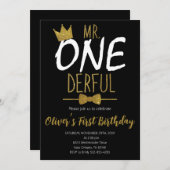 Kleiner Mann, Mr. Onederful Birthday, First Birthd Einladung (Vorne/Hinten)