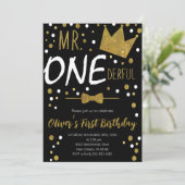 Kleiner Mann, Mr. Onederful Birthday, Polka Dots Einladung (Stehend Vorderseite)