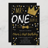 Kleiner Mann, Mr. Onederful Birthday, Polka Dots Einladung (Vorne/Hinten)