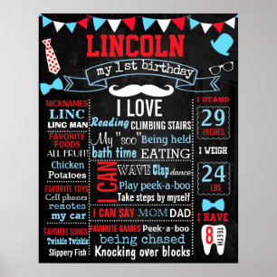 Kleiner Mann Mustache 1. Geburtstag Party-Tafel Poster