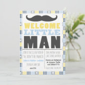 Kleiner Mann Mustache Babydusche Einladung (Stehend Vorderseite)