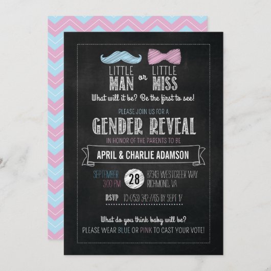 Kleiner Mann oder kleine Miss? Geschlechtsankündig Einladung (Vorne/Hinten)