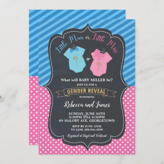 Kleiner Mann oder kleines Fräulein Baby Gender Einladung (Vorne/Hinten)