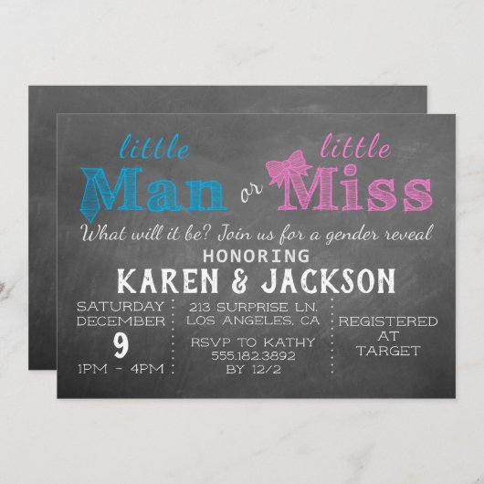 Kleiner Mann oder kleines Fräulein - Geschlecht Einladung (Vorne/Hinten)