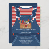 Kleiner Mann Overalls Tools Kinderdusche Einladung (Vorne/Hinten)