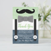 Kleiner Mann Schnurrbart Junge grüne Babydusche Dankeskarte (Stehend Vorderseite)