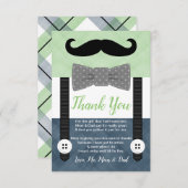 Kleiner Mann Schnurrbart Junge grüne Babydusche Dankeskarte (Vorne/Hinten)