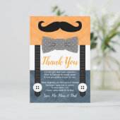 Kleiner Mann Schnurrbart Orangennacht Junge Dusche Dankeskarte (Stehend Vorderseite)