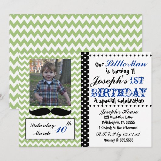 Kleiner Mann-Zickzack Einladung (Vorne/Hinten)