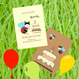 Kleiner Marienkäfer mit Kuchen Einladung