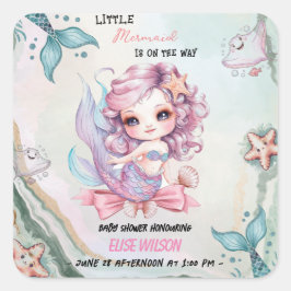 Kleiner Mermaid-Bogen ist auf dem Weg Babydusche2 Quadratischer Aufkleber