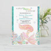 Kleiner Mermaid Watercolor Babydusche Glitzer Einladung (Stehend Vorderseite)