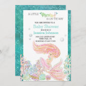 Kleiner Mermaid Watercolor Babydusche Glitzer Einladung (Vorne/Hinten)