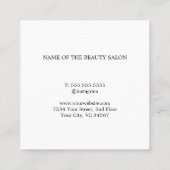 Kleiner, minimalistischer Salon mit weißer und sch Terminkarte (Rückseite)