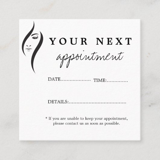 Kleiner, minimalistischer Salon mit weißer und sch Terminkarte (Vorderseite)