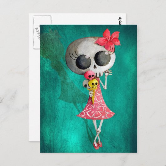 kleiner Miss Tod mit Halloween-Eiscreme Postkarte (Vorne/Hinten)