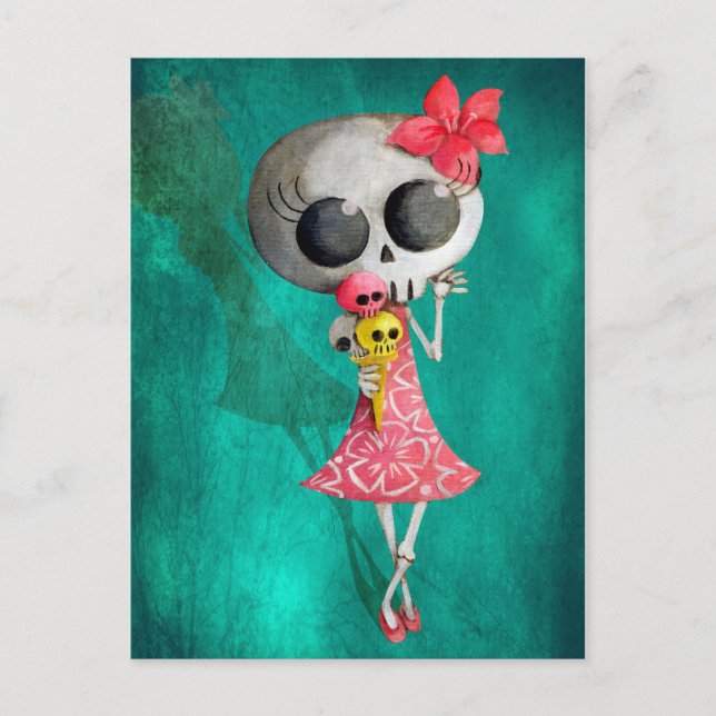 kleiner Miss Tod mit Halloween-Eiscreme Postkarte (Vorderseite)
